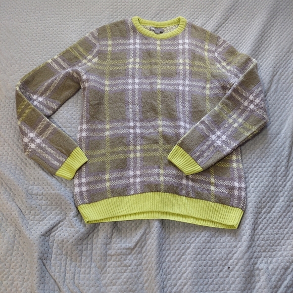 ASOS Men's Crewneck Sweater in Gray and Green Plaid - Picture 1 of 5
